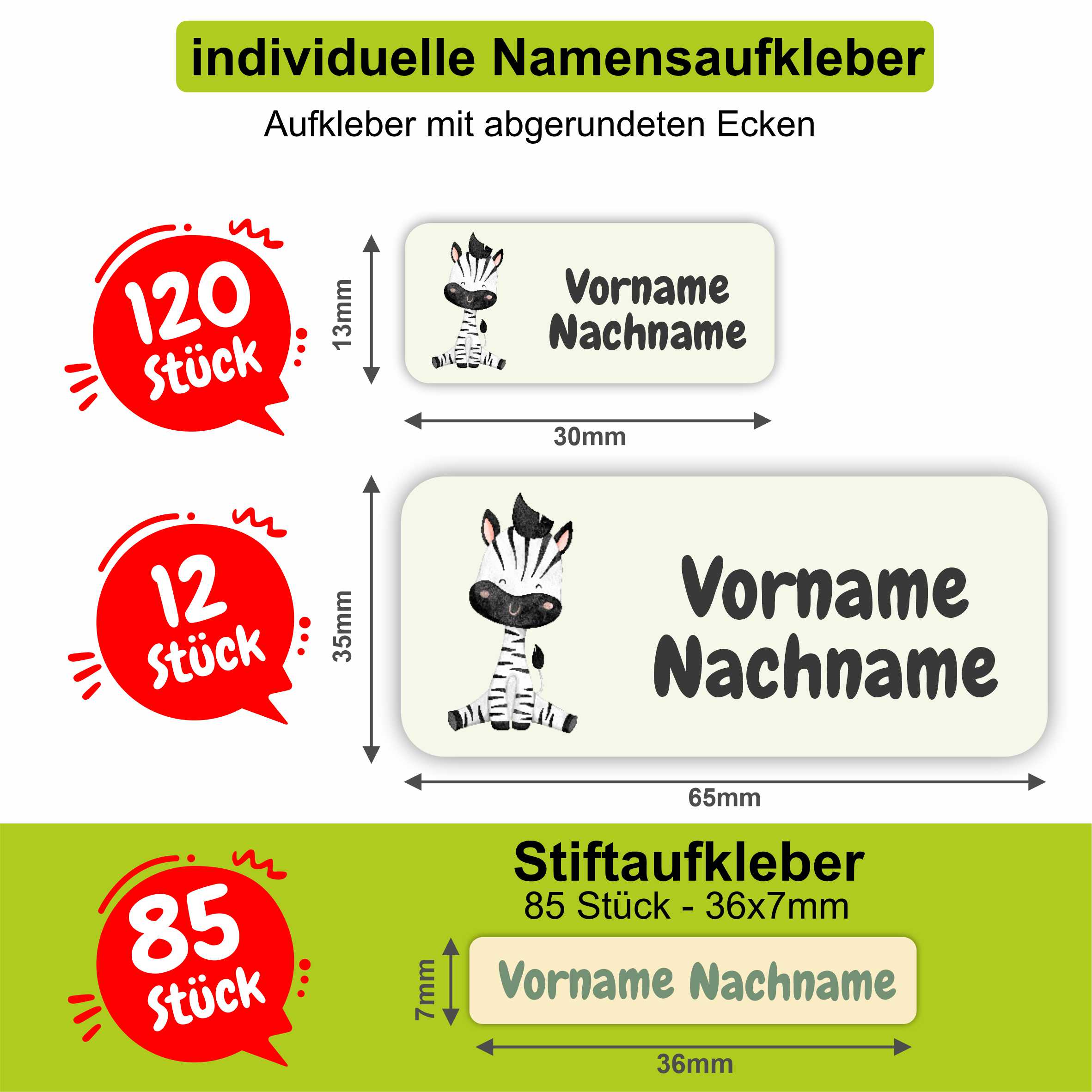 Namensaufkleber Set - personalisiert mit Wunschname für Stifte und alle Schulsachen - Safari - FOTOFOL