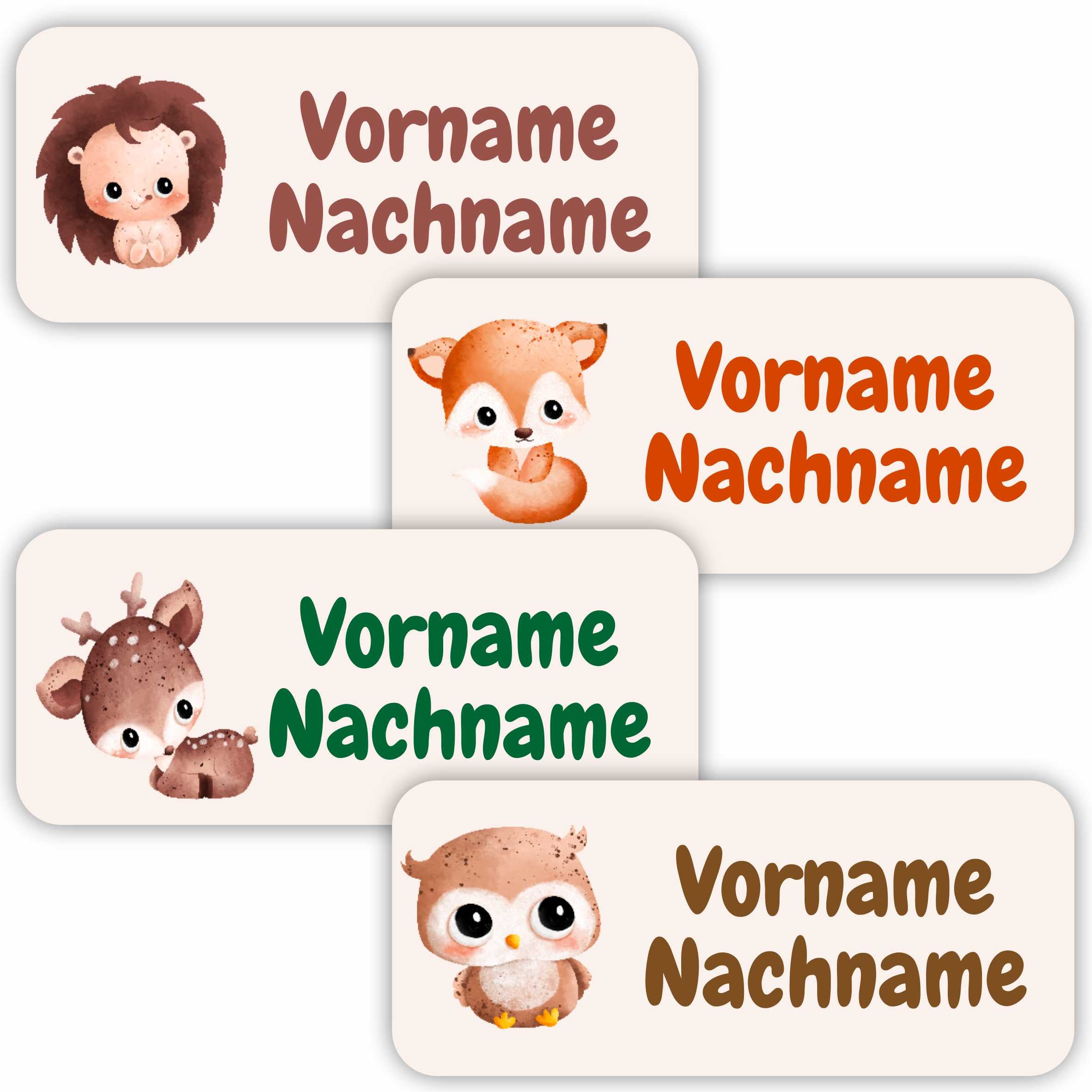 Namensaufkleber Set - personalisiert mit Wunschname für Stifte und alle Schulsachen - Tiere
