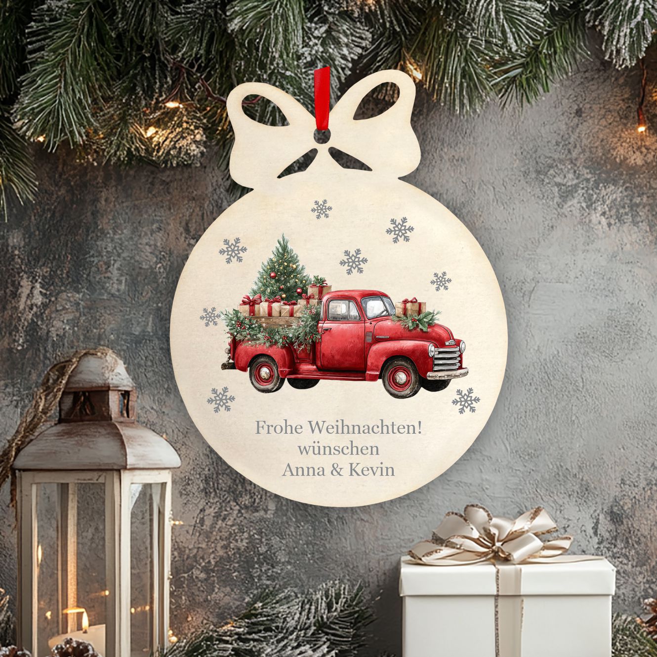 Personalisierte bunte Holz-Weihnachtskugeln - Auto