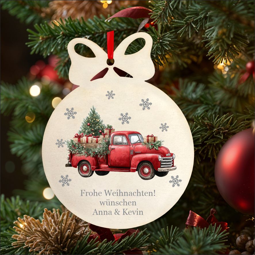 Personalisierte bunte Holz-Weihnachtskugeln - Auto