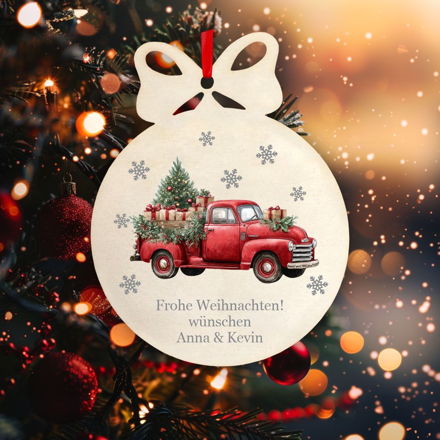 Personalisierte bunte Holz-Weihnachtskugeln - Auto