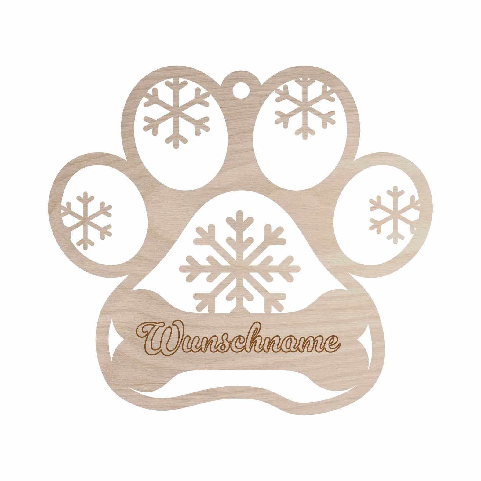 Weihnachtsbaumkugel aus natürlichem Birkensperrholz mit Namen - Pfote Hund / Katze - FOTOFOL