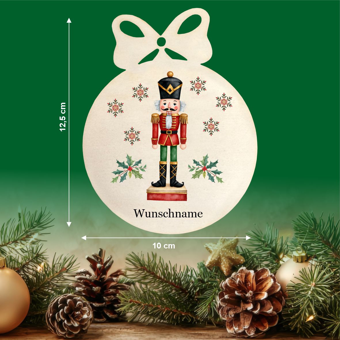 Personalisierte bunte Holz-Weihnachtskugeln - Nussknacker