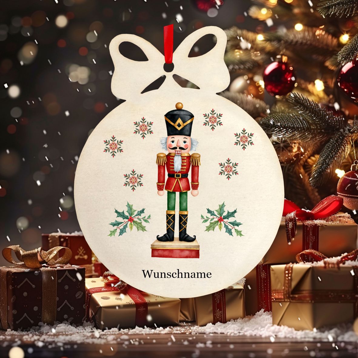 Personalisierte bunte Holz-Weihnachtskugeln - Nussknacker