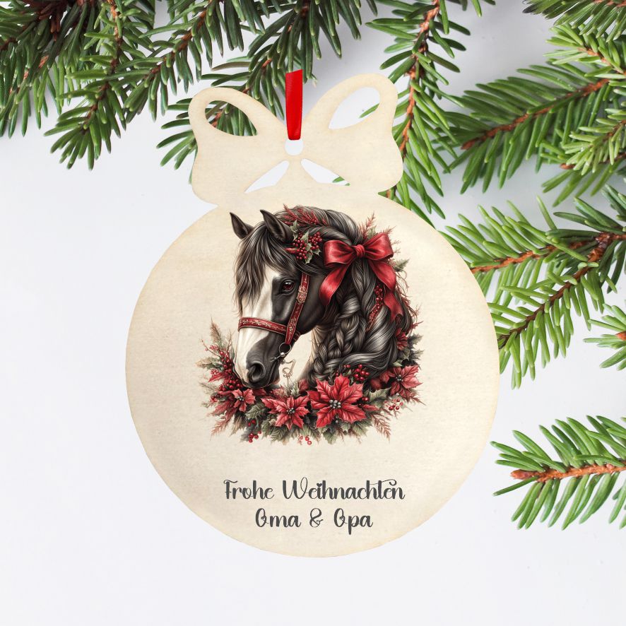 Personalisierte bunte Holz-Weihnachtskugeln -Pferd