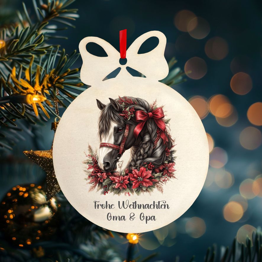 Personalisierte bunte Holz-Weihnachtskugeln -Pferd