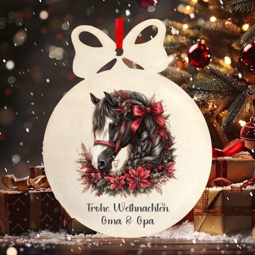 Personalisierte bunte Holz-Weihnachtskugeln -Pferd