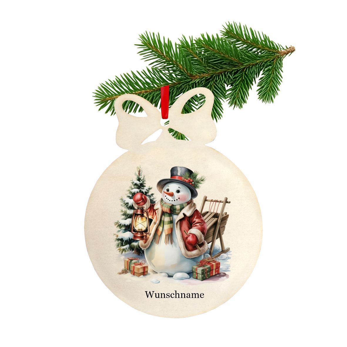 Personalisierte bunte Holz-Weihnachtskugeln - Schneemann