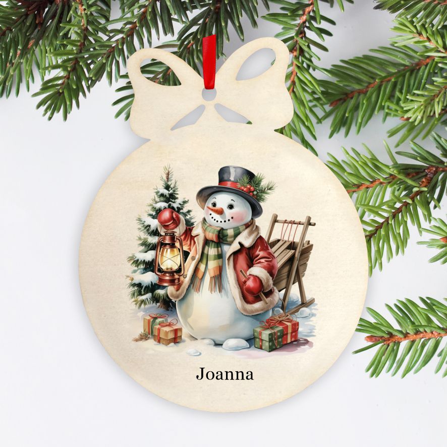 Personalisierte bunte Holz-Weihnachtskugeln - Schneemann