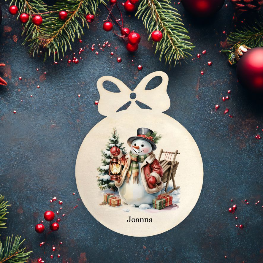 Personalisierte bunte Holz-Weihnachtskugeln - Schneemann