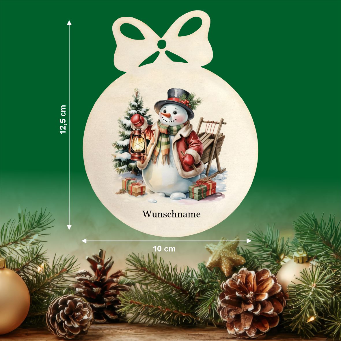Personalisierte bunte Holz-Weihnachtskugeln - Schneemann