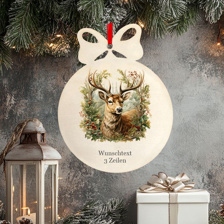 Personalisierte bunte Holz-Weihnachtskugeln - Wald