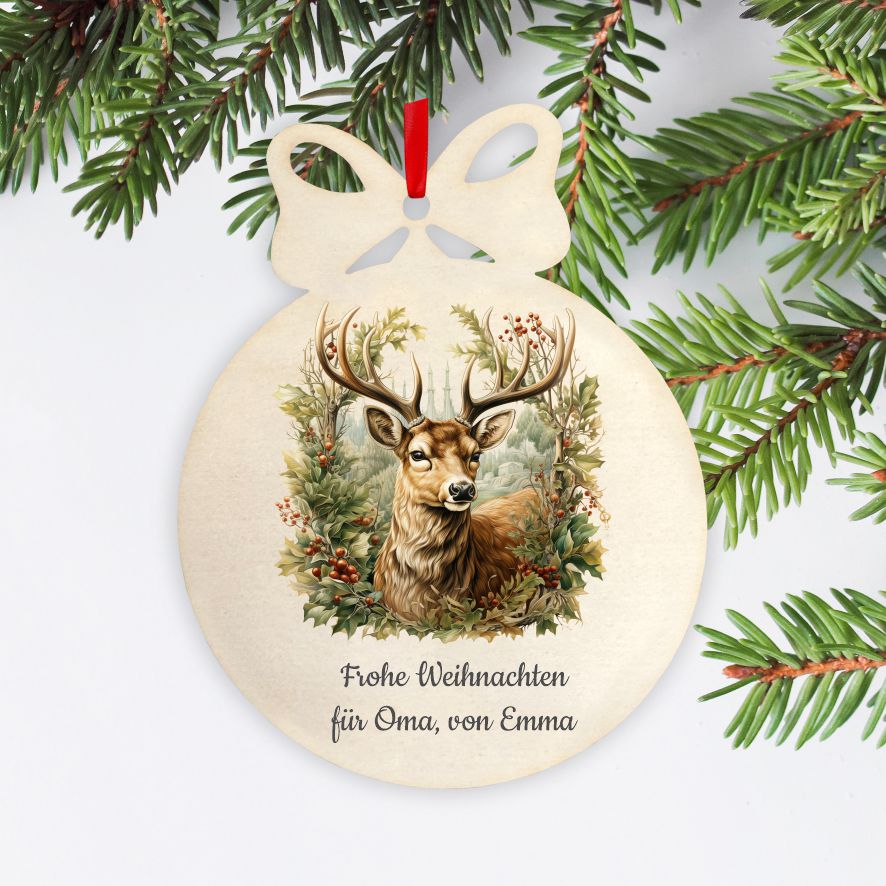 Personalisierte bunte Holz-Weihnachtskugeln - Wald