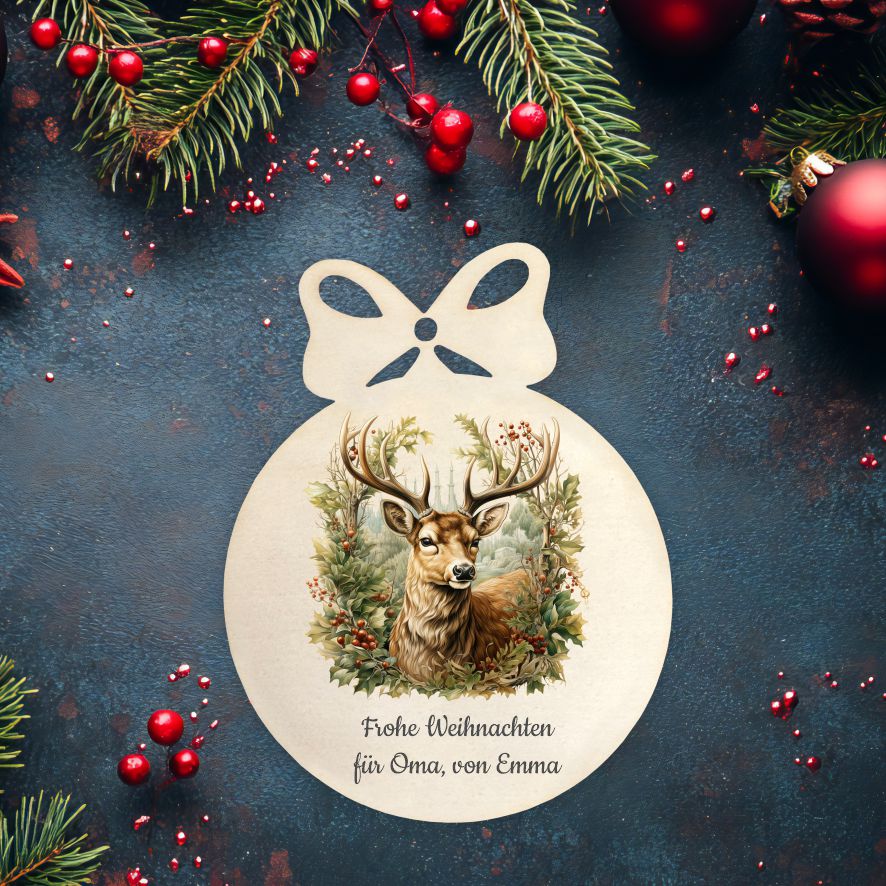 Personalisierte bunte Holz-Weihnachtskugeln - Wald