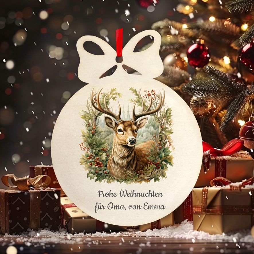 Personalisierte bunte Holz-Weihnachtskugeln - Wald