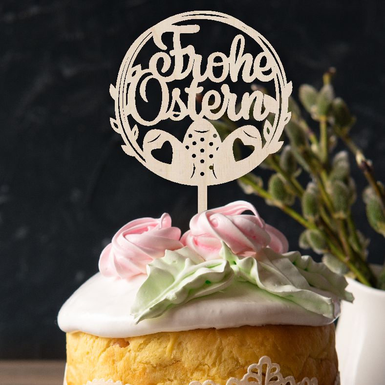 CAKE TOPPER Frohe Ostern Kranz aus Holz - FOTOFOL