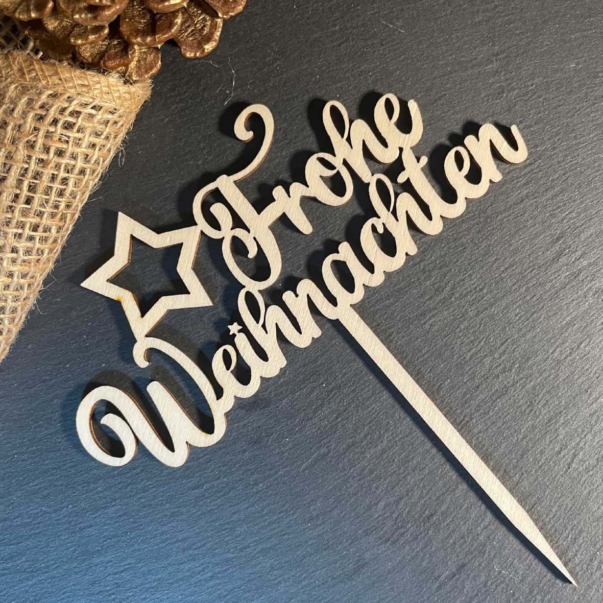 CAKE TOPPER Frohe Weihnachten Stern aus Holz - Tortendeko & Kuchendeko - Torten-stecker
