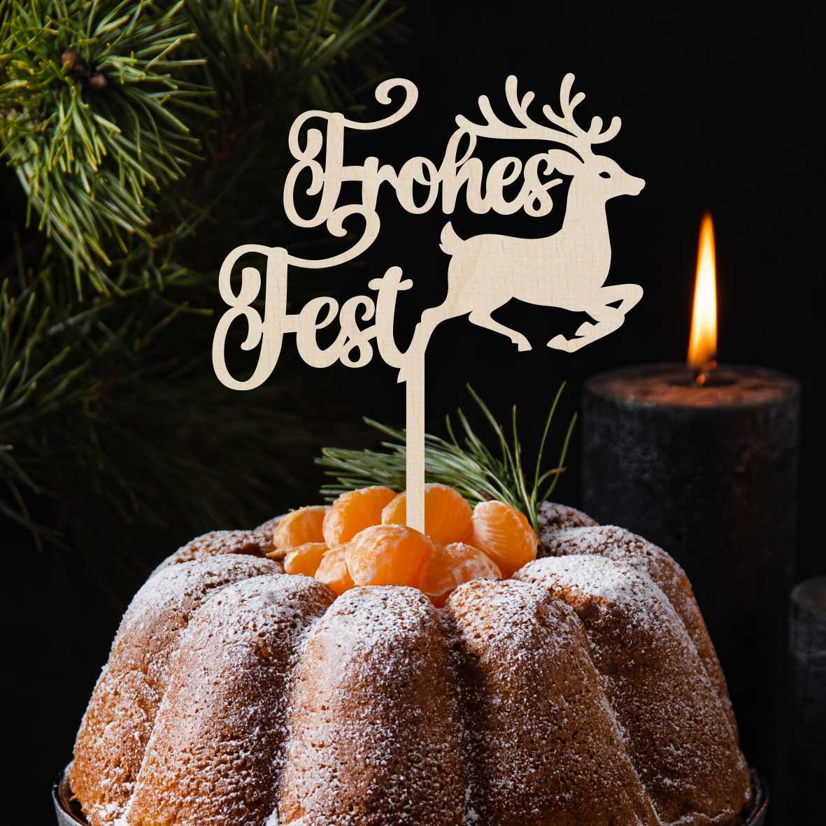 CAKE TOPPER Frohes Fest aus Holz - Tortendeko & Kuchendeko - Weihnachtsdeko - Torten-stecker - FOTOFOL