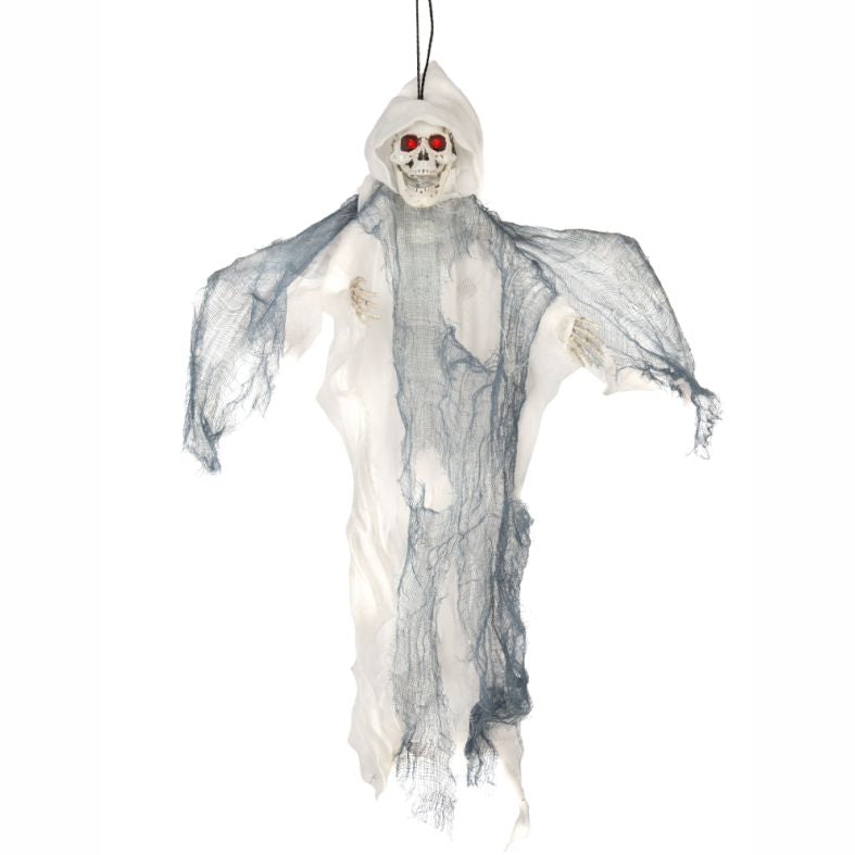Hängender Horror-Geist mit leuchtenden Augen, Sound und Bewegung, 52 cm weiß