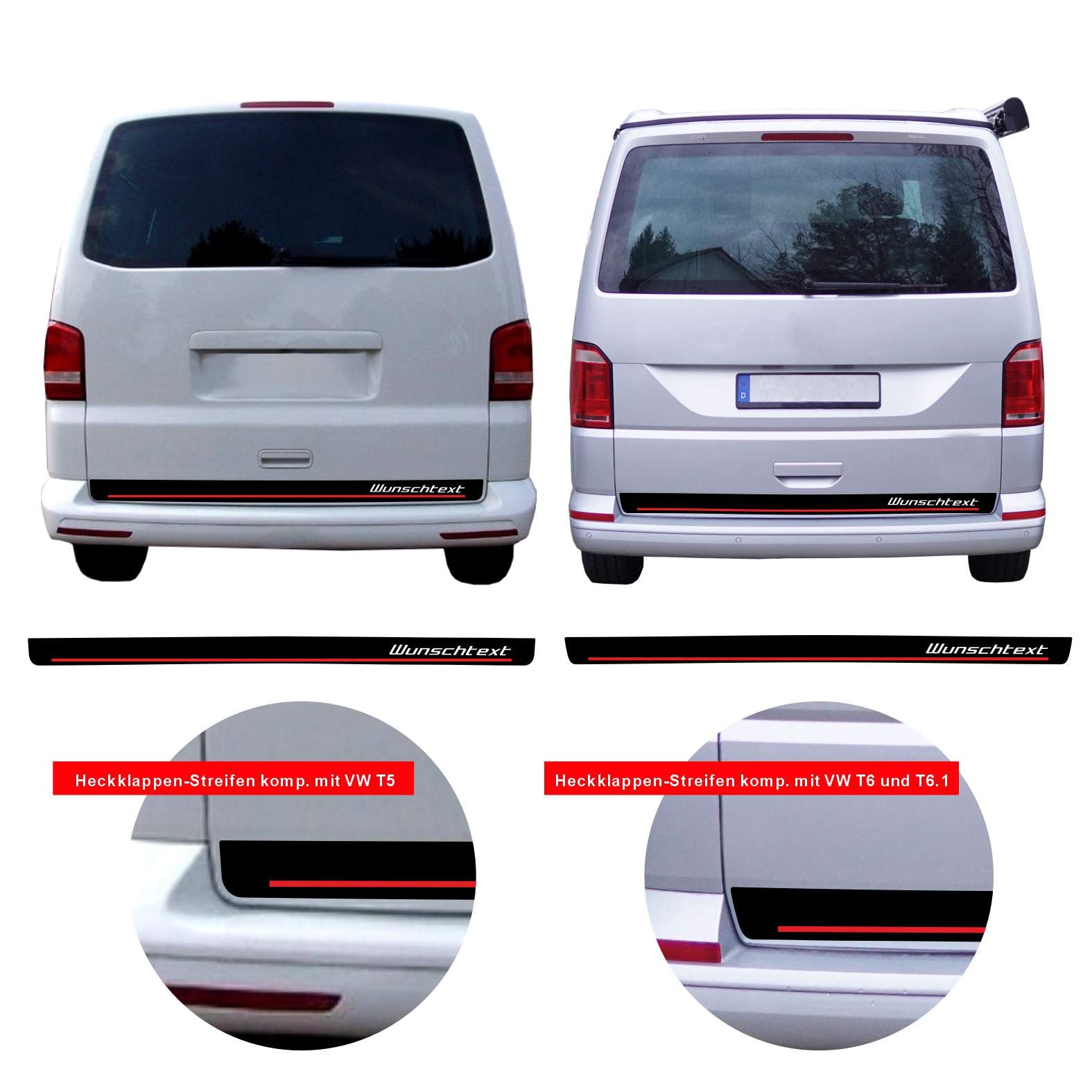 Fotofol - Heckklappen Heckstreifen Aufkleber Wunschtext passend für VW T6.1 T6 T5 Multivan Bulli - Edition