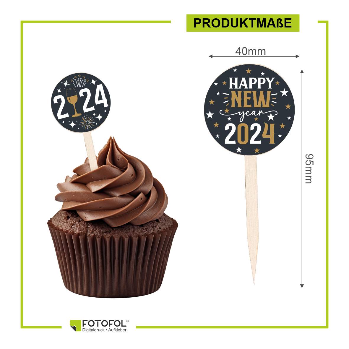 Weihnachten Cupcake Stecker 12er Set aus Holz mit Aufklebern - FOTOFOL