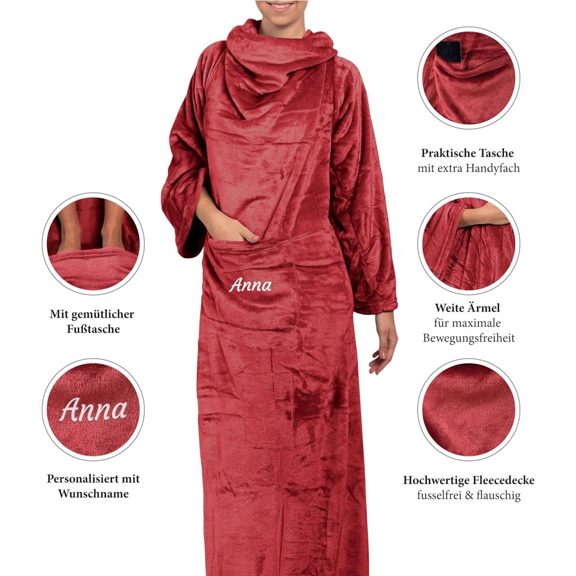 FOTOFOL-Das perfekte Weihnachtsgeschenk für Frauen - Kuscheldecke mit Ärmeln personalisieren. Mit Namen bestickt