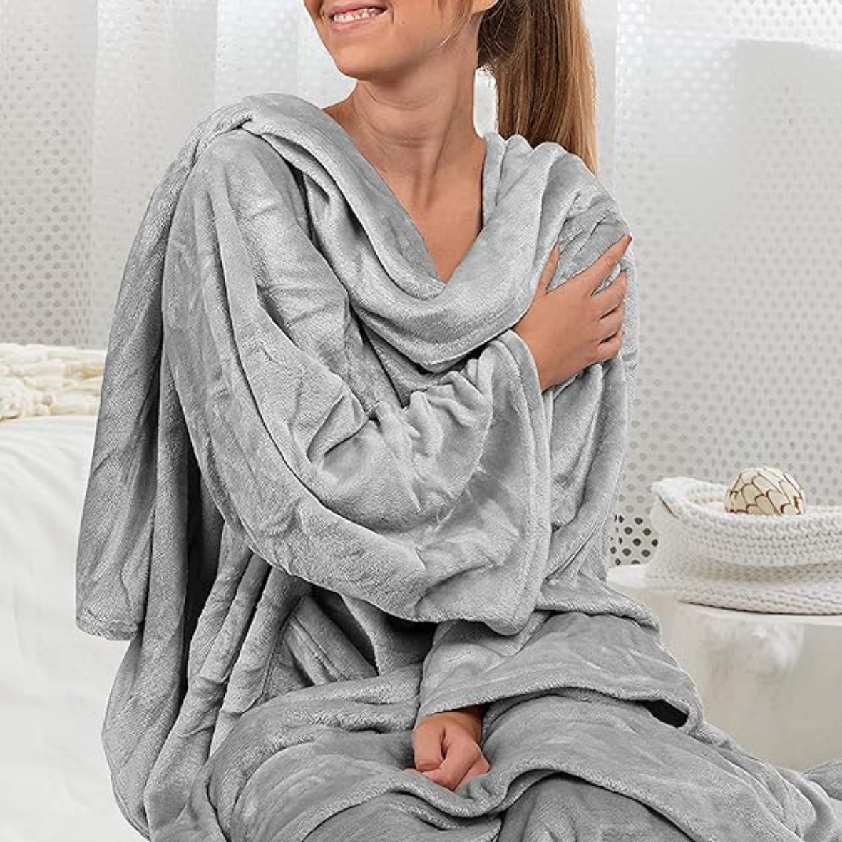 FOTOFOL-Kuscheldecke Personalisiert mit Namen -Flauschige Decke mit Ärmeln