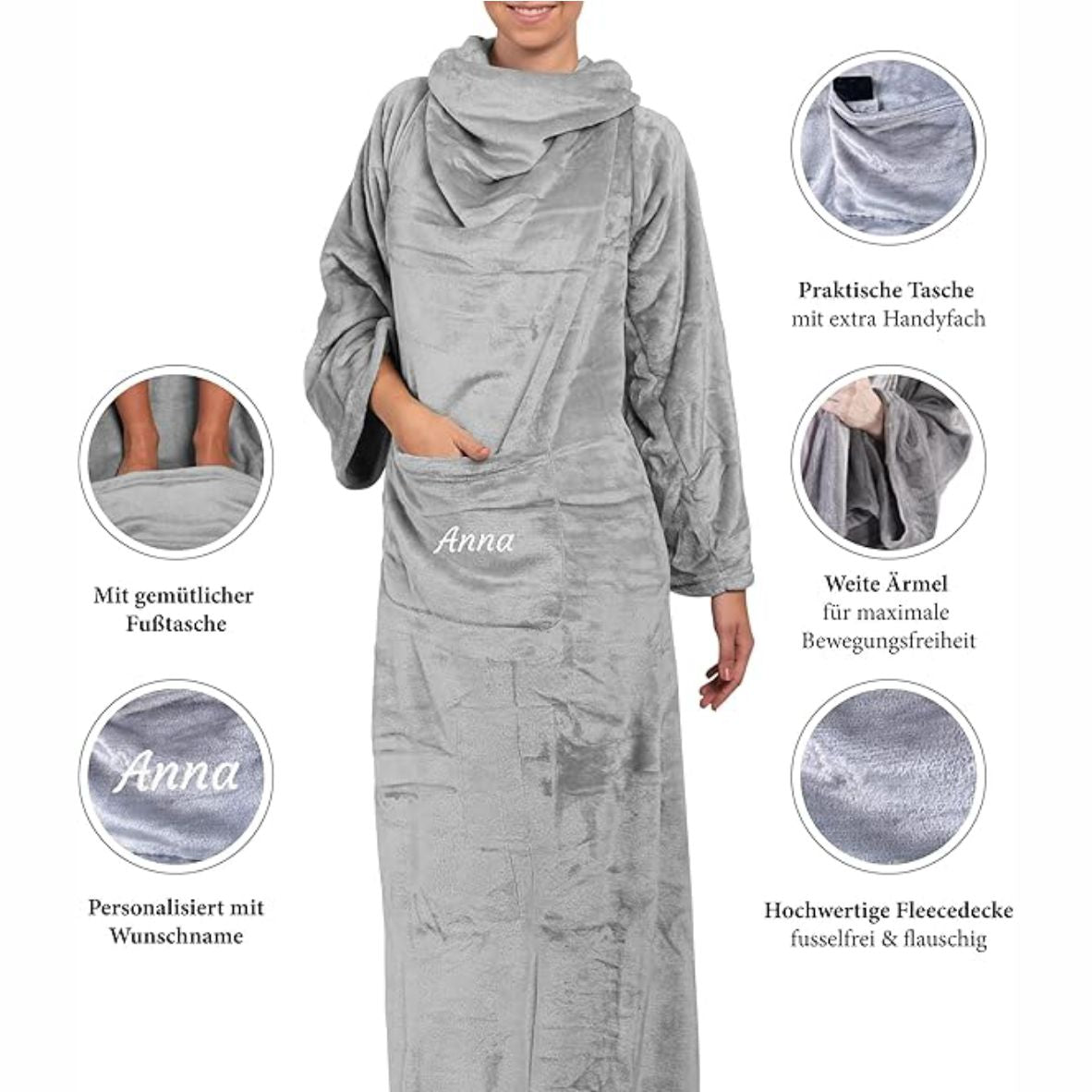 FOTOFOL-Kuscheldecke Personalisiert mit Namen -Flauschige Decke mit Ärmeln