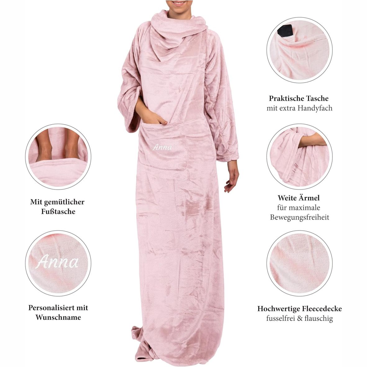 FOTOFOL-Kuscheldecke Personalisiert mit Namen -Flauschige Decke mit Ärmeln