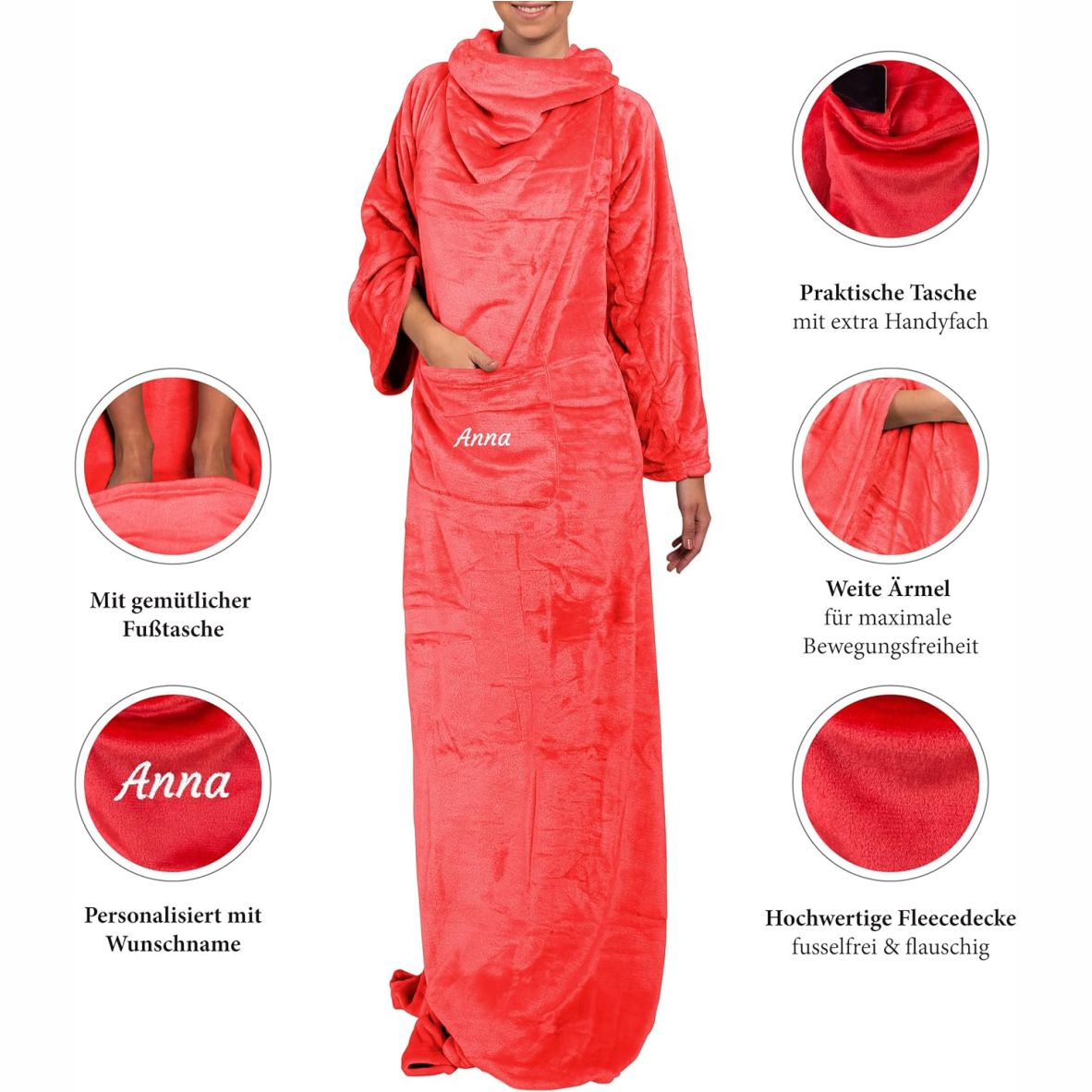 FOTOFOL-Kuscheldecke Personalisiert mit Namen -Flauschige Decke mit Ärmeln