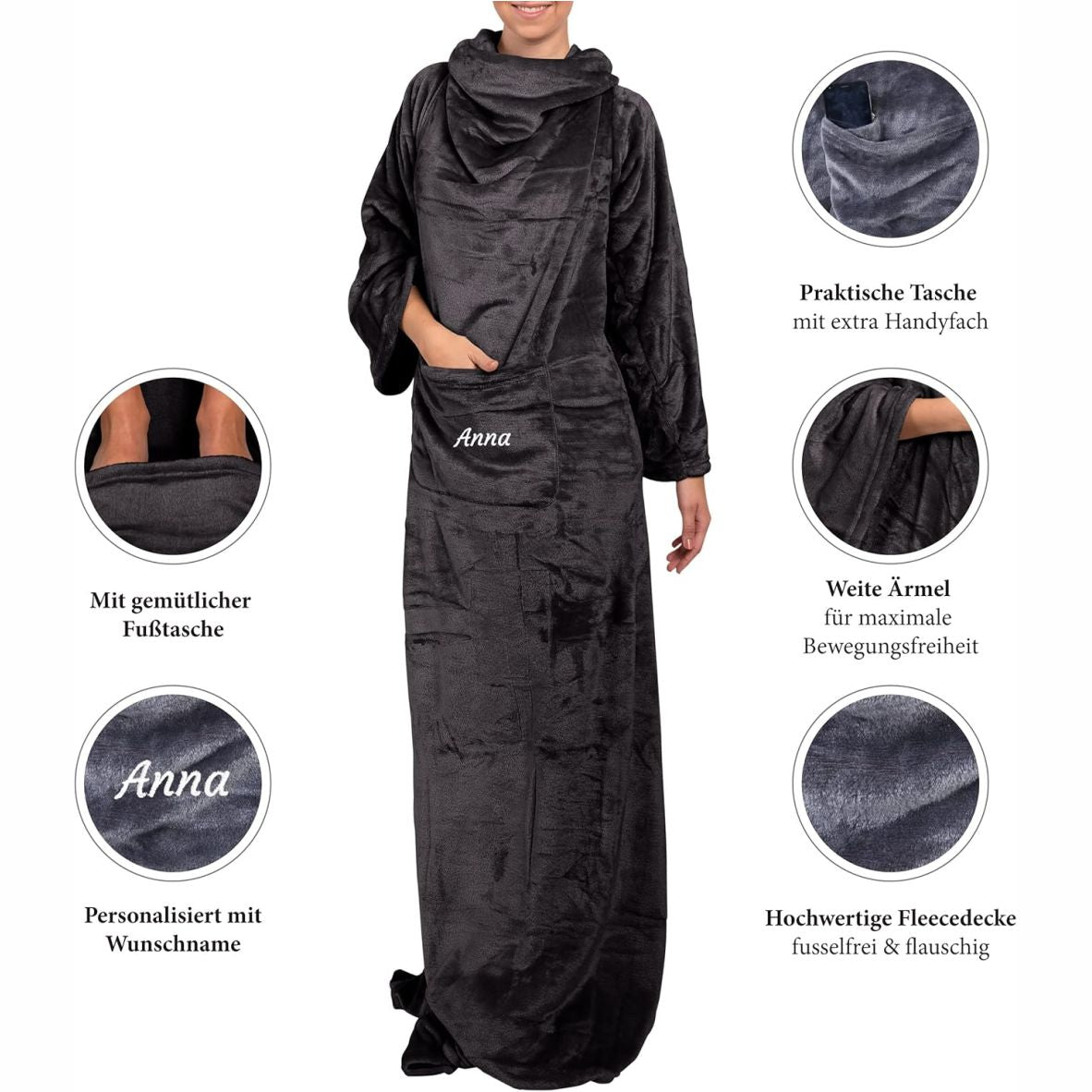 FOTOFOL-Das perfekte Weihnachtsgeschenk für Frauen - Kuscheldecke mit Ärmeln personalisieren. Mit Namen bestickt
