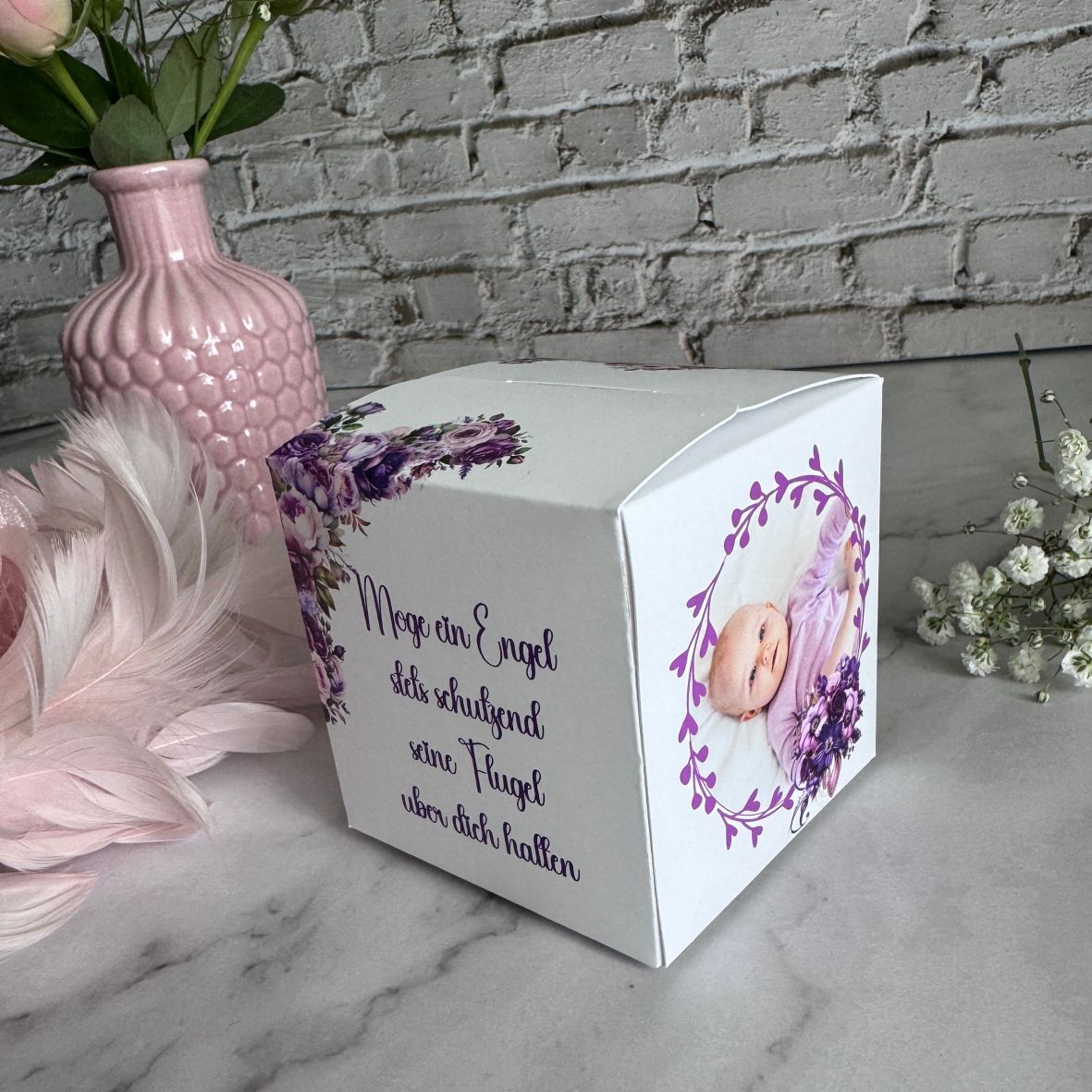 Geschenkbox personalisiert - Lila Blumen - FOTOFOL