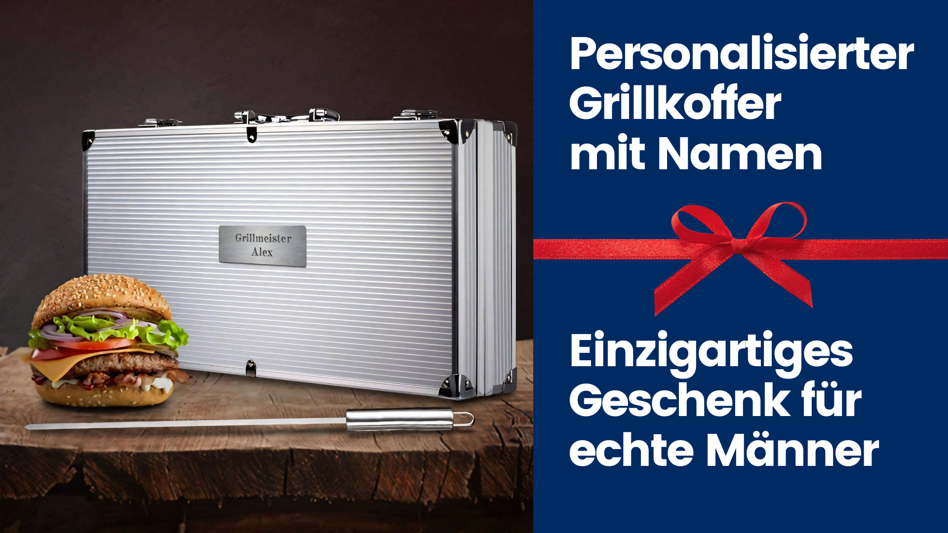 Grillkoffer Personalisiert mit Gravur I ‎Grillzubehör 30-teilig Personalisiert mit Grillzange, Spießen, Steakmesser I Geschenkidee Vater Geschenke für Männer - FOTOFOL