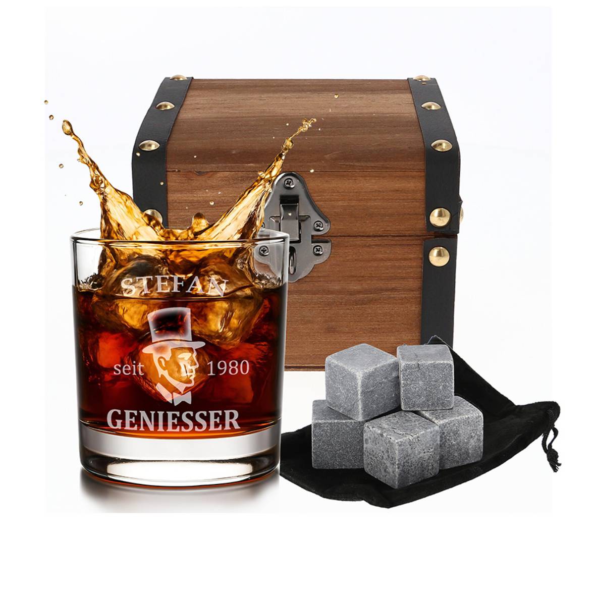 Personalisiertes Whiskey Glas "Geniesser" mit Name und Geburtsjahr - FOTOFOL