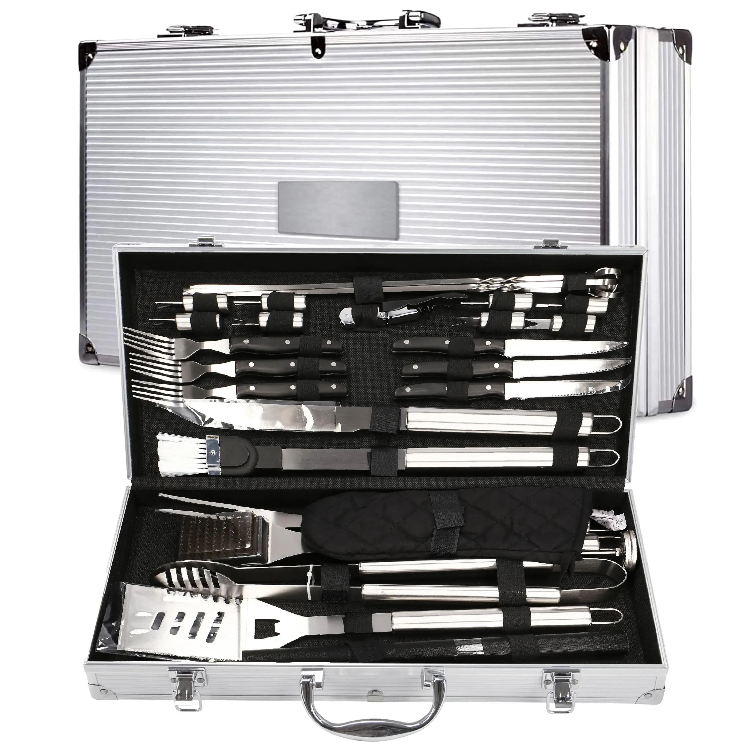 Grillkoffer Personalisiert mit Gravur I ‎Grillzubehör 30-teilig Personalisiert mit Grillzange, Spießen, Steakmesser I Geschenkidee Vater Geschenke für Männer - FOTOFOL