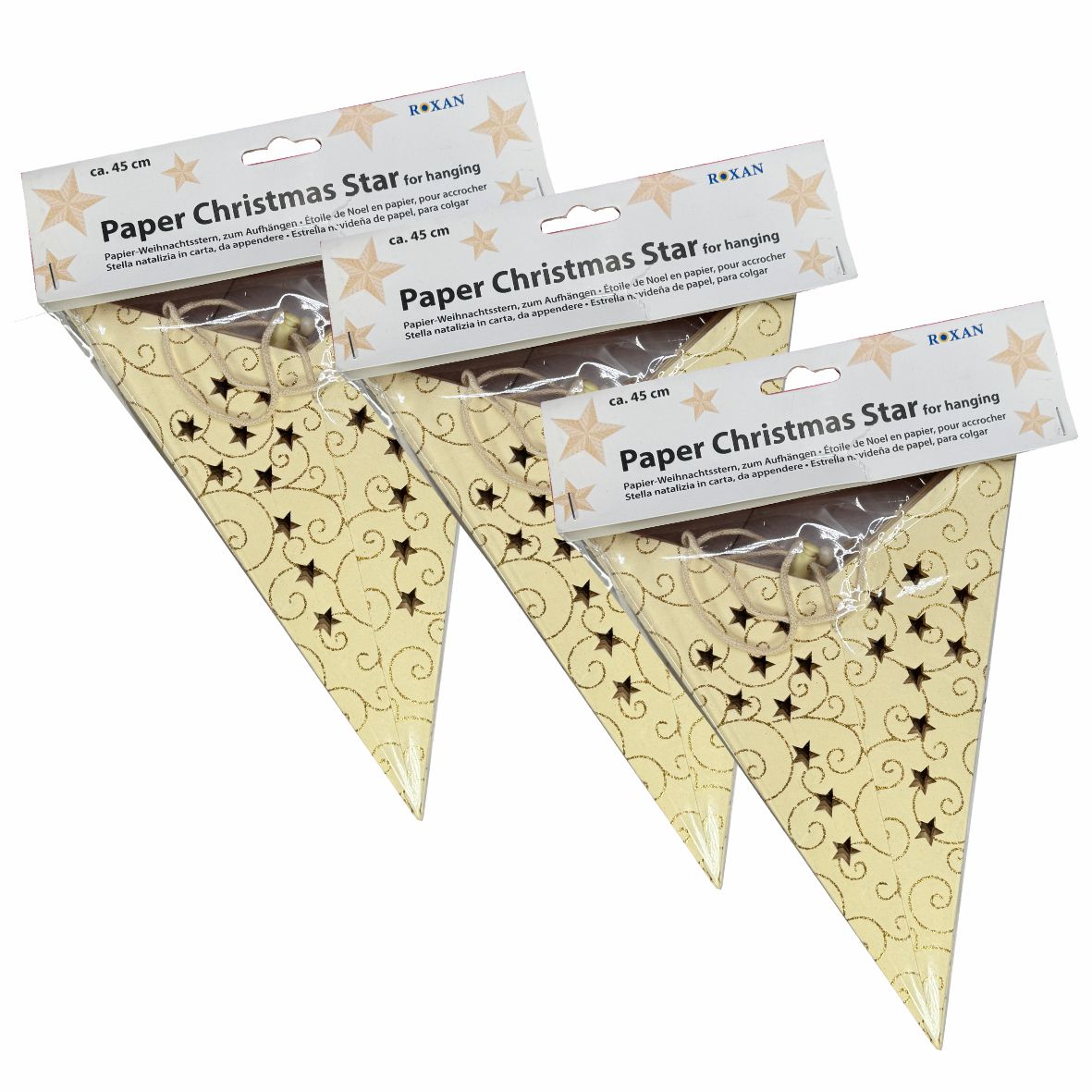 3er Set - Papier Stern Creme,Gold,Glitzer Ø ca. 45 cm - FOTOFOL