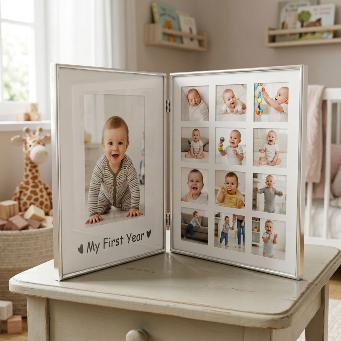 Zilverstad  | versilberter Doppel-Fotorahmen Baby Erstes Jahr