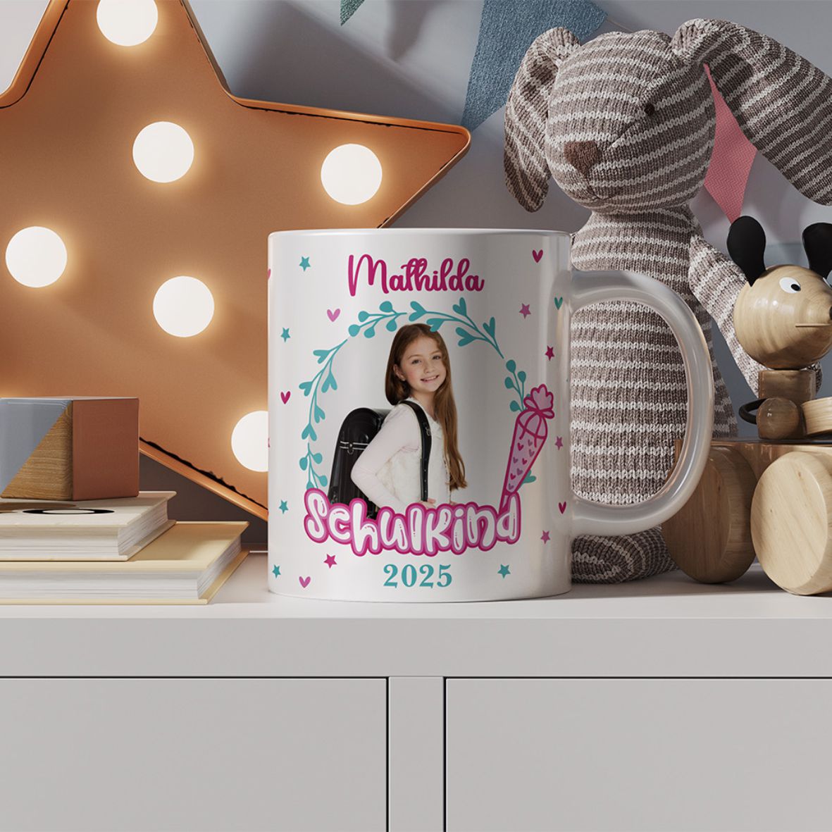 Tasse Einschulung 2025 mit Name und Bild Personalisieren Mädchen - FOTOFOL