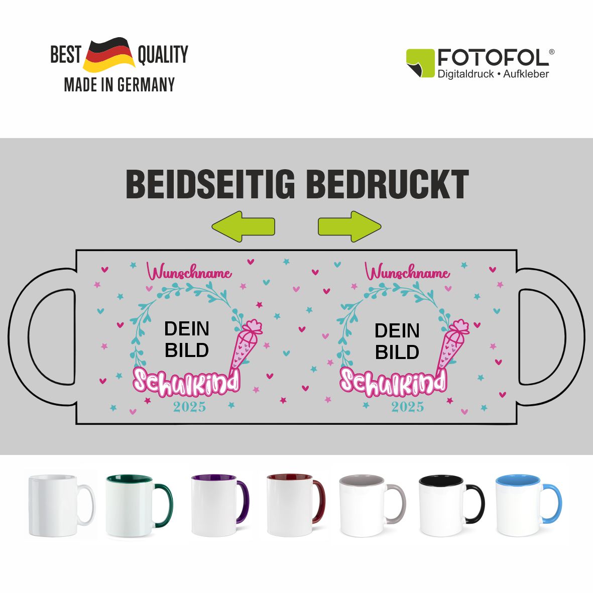 Tasse Einschulung 2025 mit Name und Bild Personalisieren Mädchen - FOTOFOL