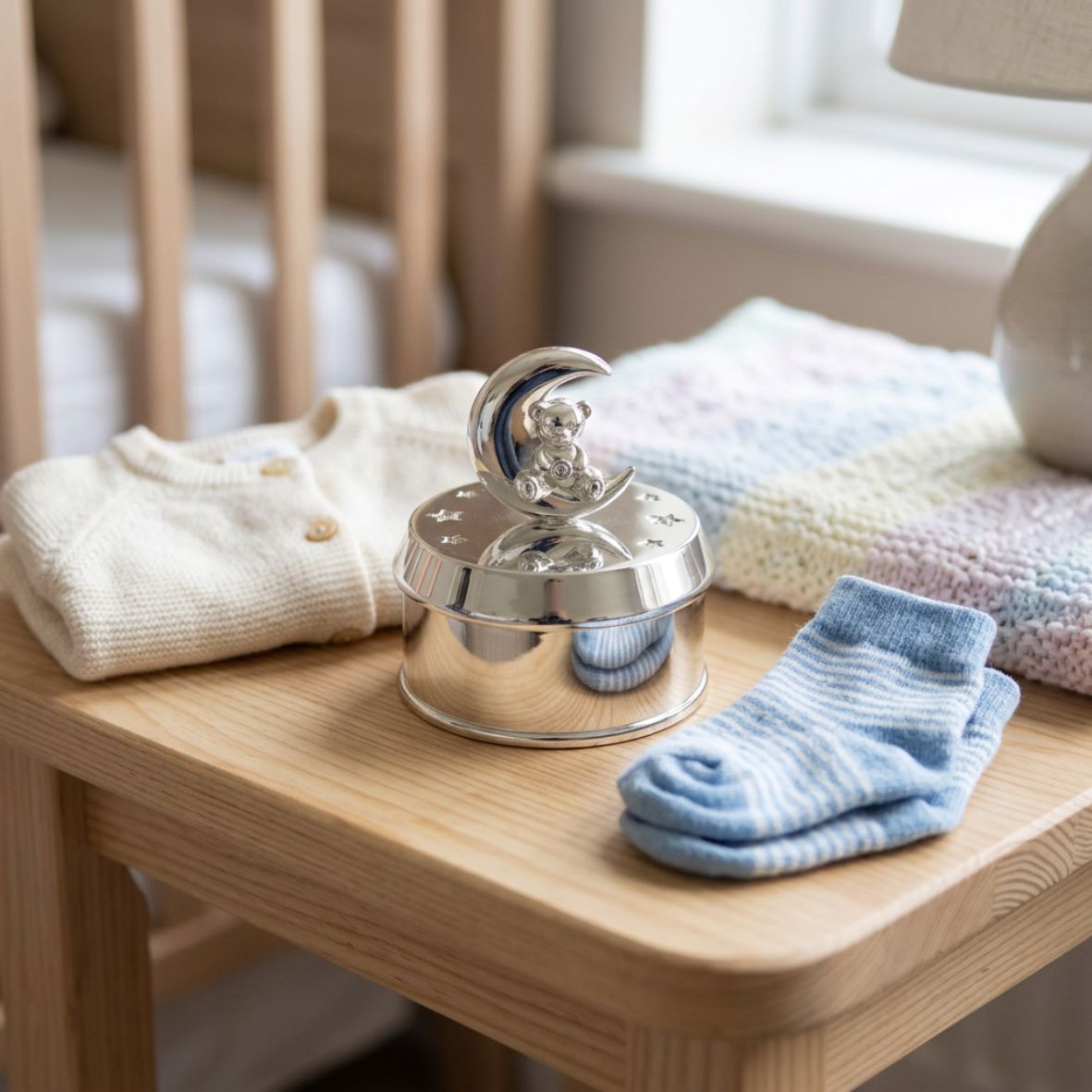 Zilverstad versilberte Spieluhr Bär für Kinder mit Melodie 8 cm hoch