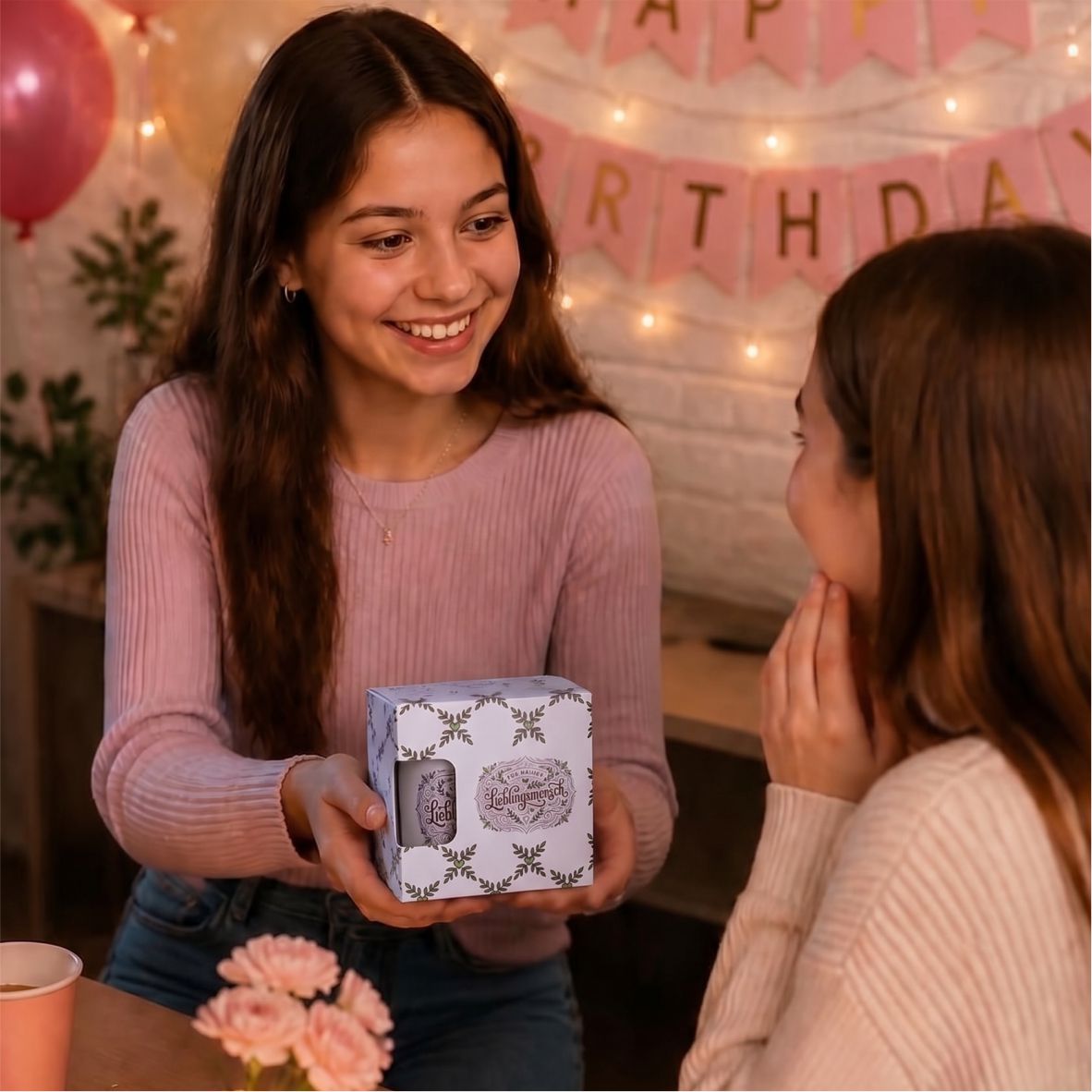 FOTOFOL - Personalisierte Tasse "Für meinen Lieblingsmensch" mit Name – Geschenkset inkl. Sprüche-Büchlein, 330 ml Keramiktasse mit Namen bedruckt, Geschenk für beste Freundin, Mama, Partner, Schwester