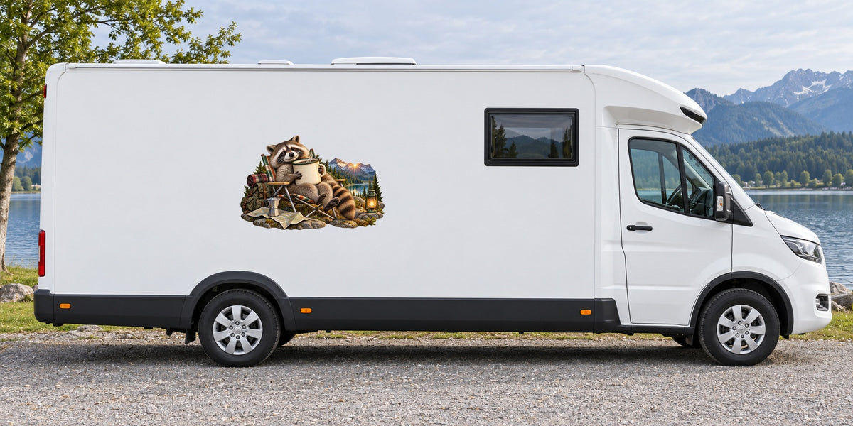 Waschbär mit Morgenkaffee – Beispiel am Wohnmobil