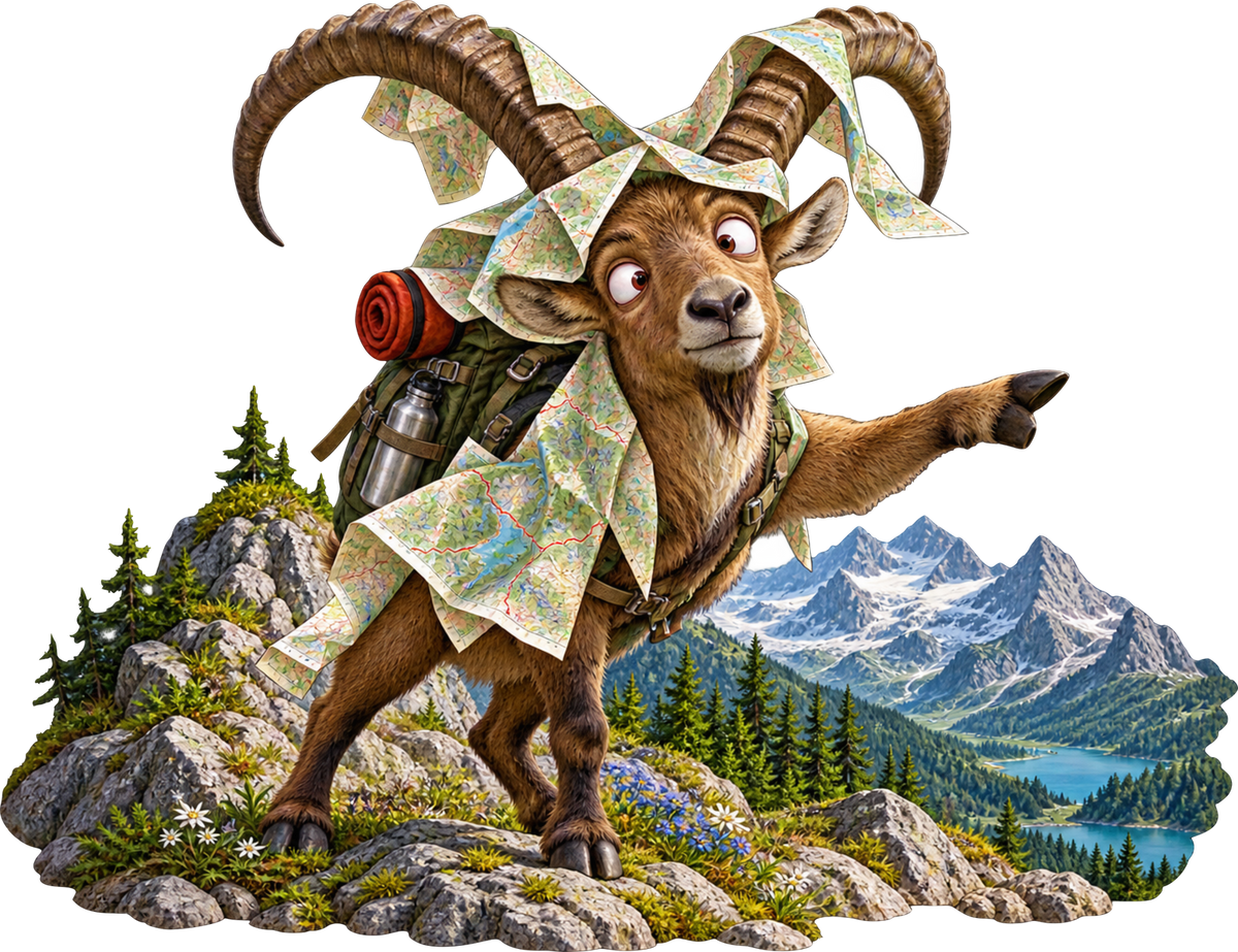 Steinbock mit Wanderkarte – Aufklebermotiv