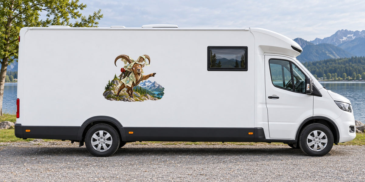 Steinbock mit Wanderkarte – Beispiel am Wohnmobil