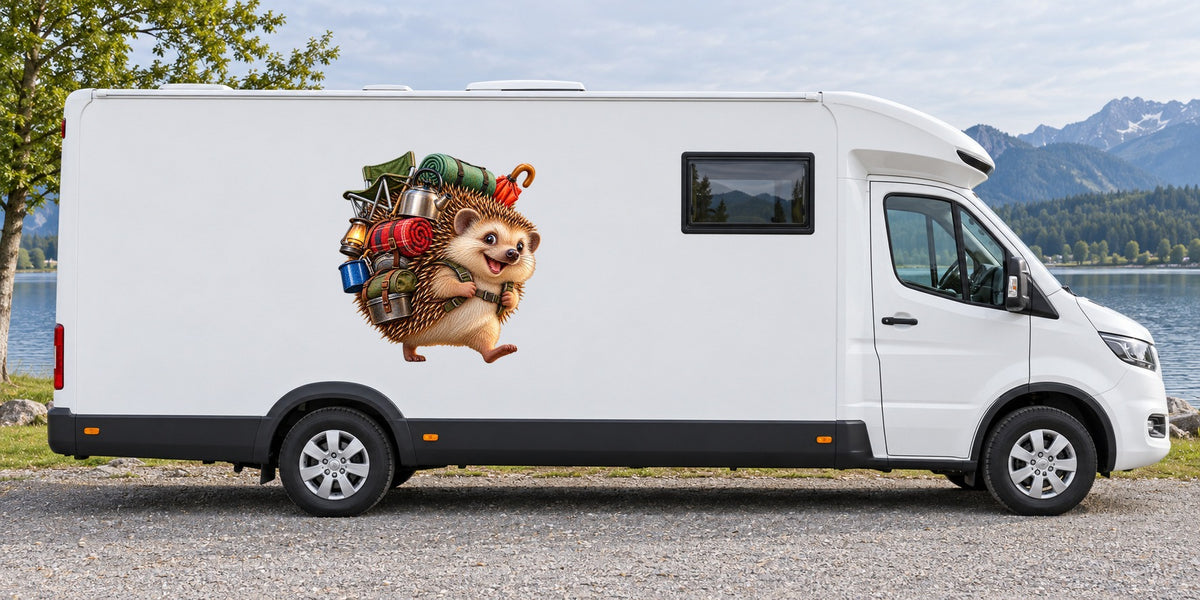 Igel mit Gepäck – Beispiel am Wohnmobil