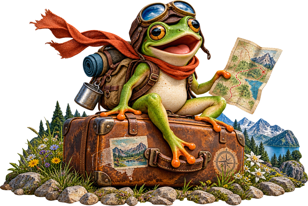 Frosch auf Roadtrip – Aufklebermotiv