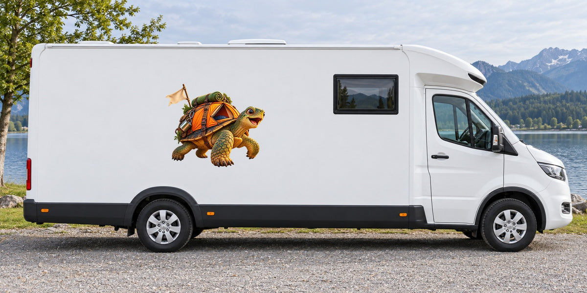 Schildkröte im Reisefieber – Beispiel am Wohnmobil