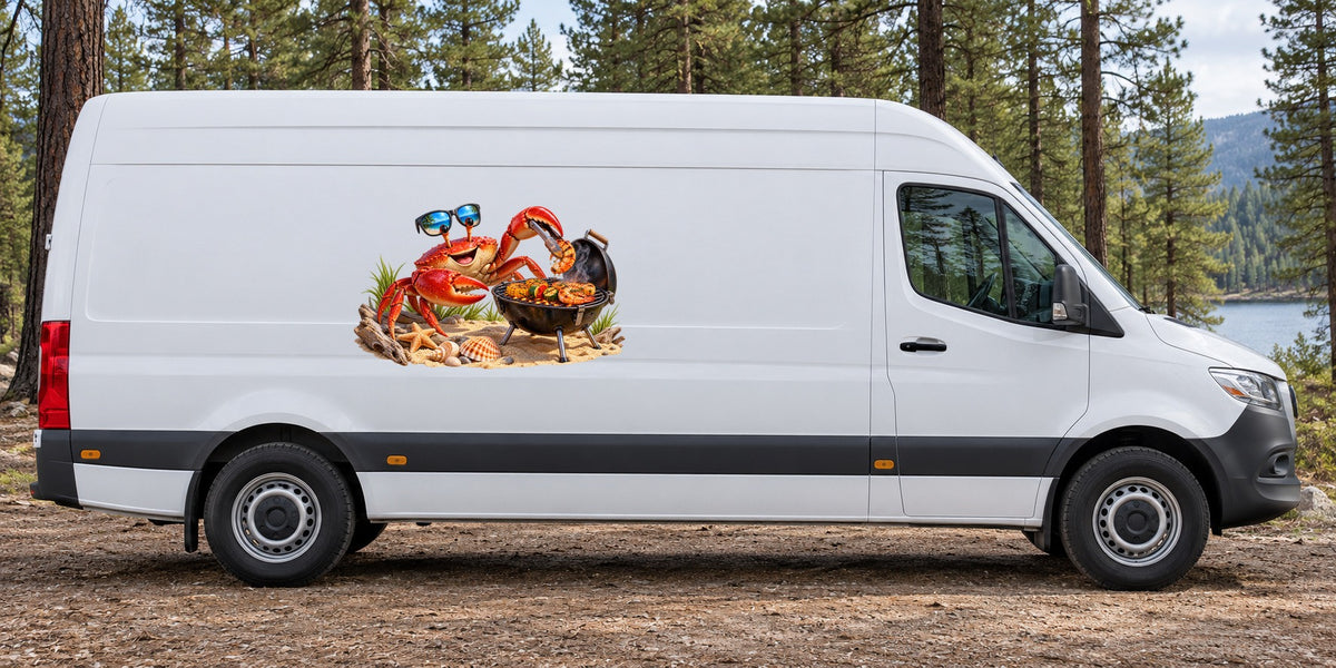 Krabbe am Klappgrill – Beispiel am Kastenwagen