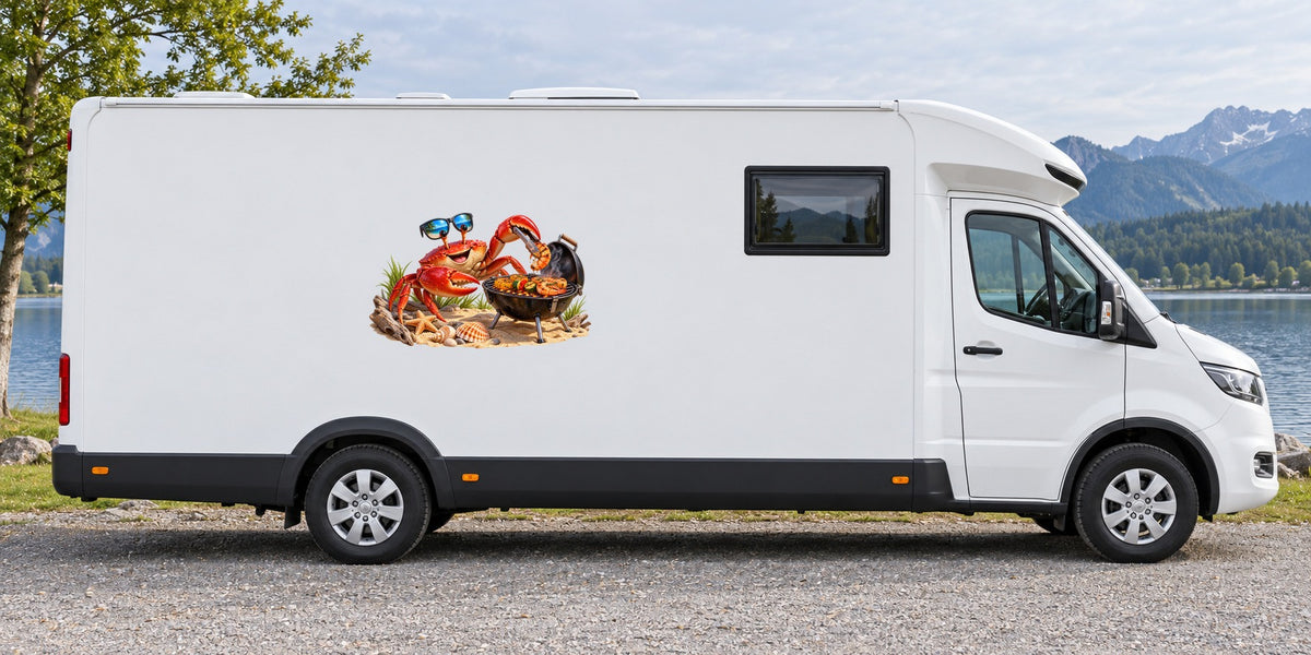 Krabbe am Klappgrill – Beispiel am Wohnmobil