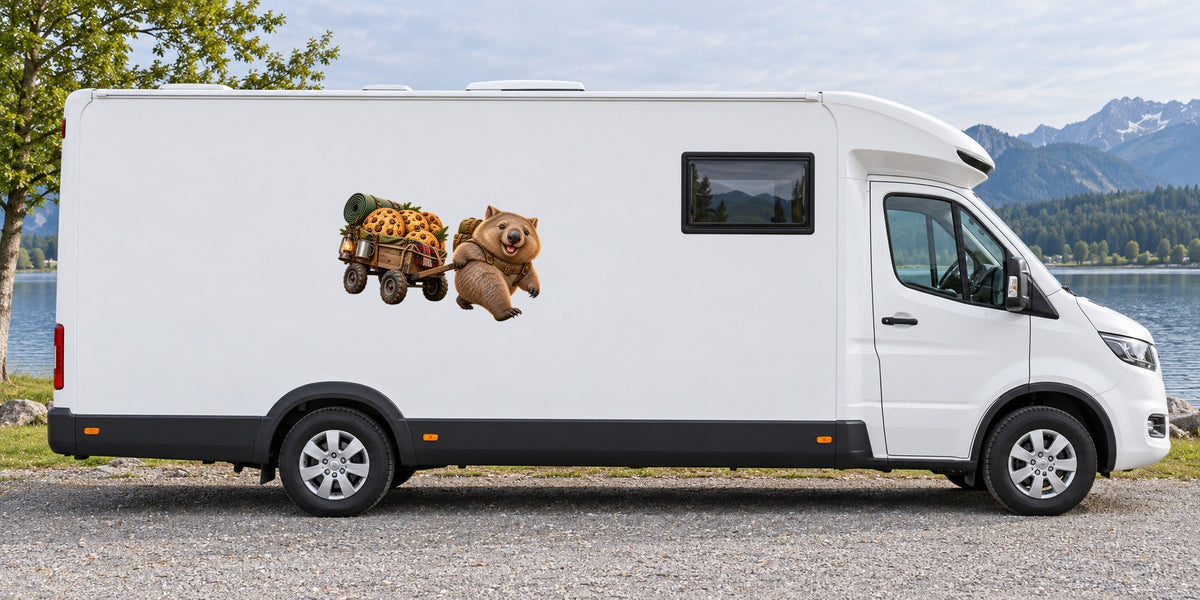 Wombat mit Wegzehrung – Beispiel am Wohnmobil